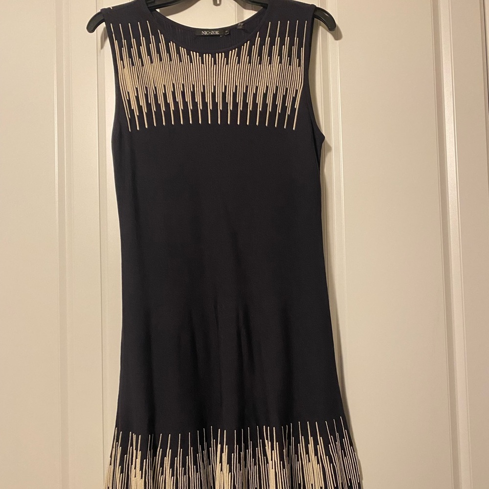 NIC+ZOE navy knit stripe sleeveless fit and flare dress size S